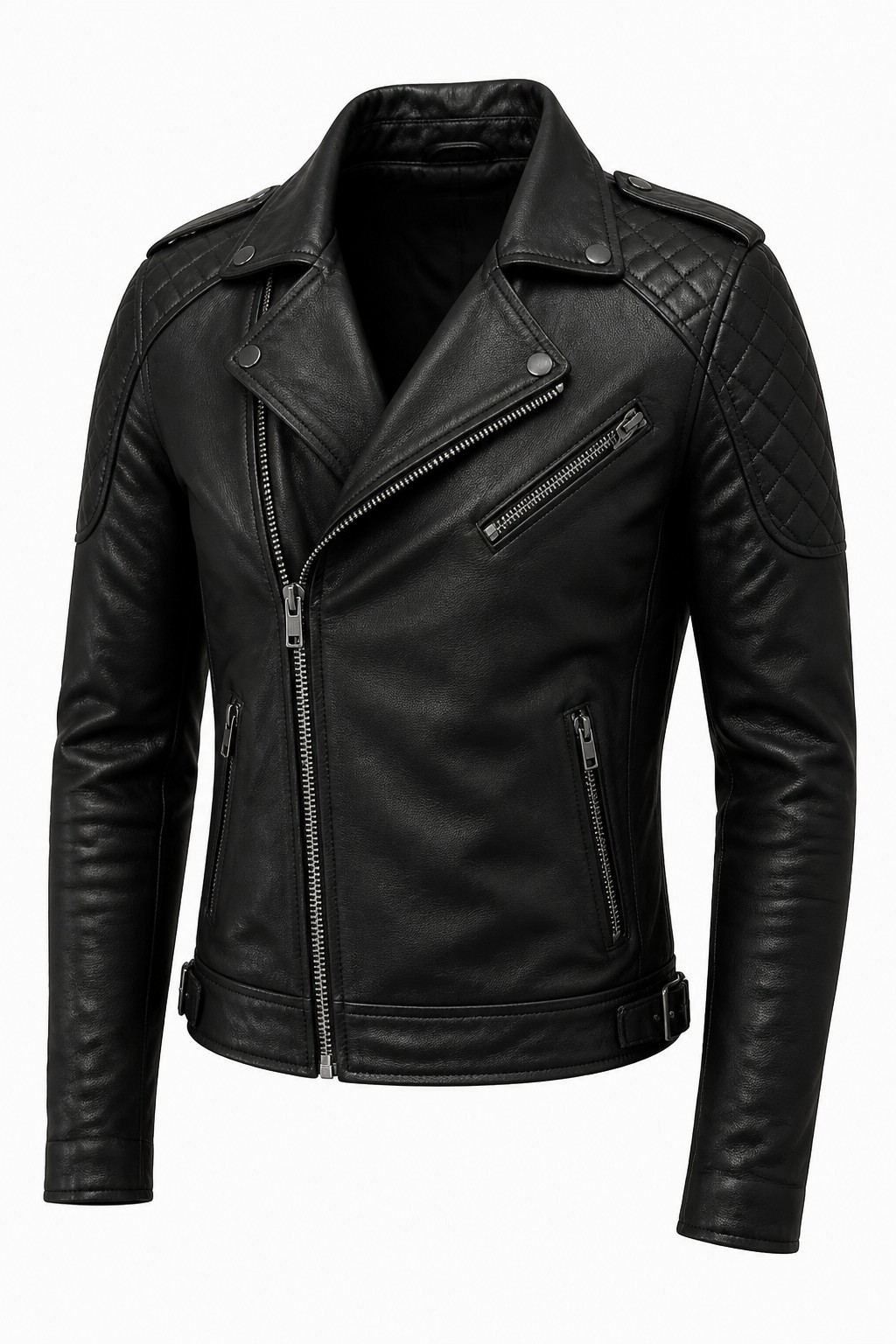 Men Black Quilted Biker Jacket 01