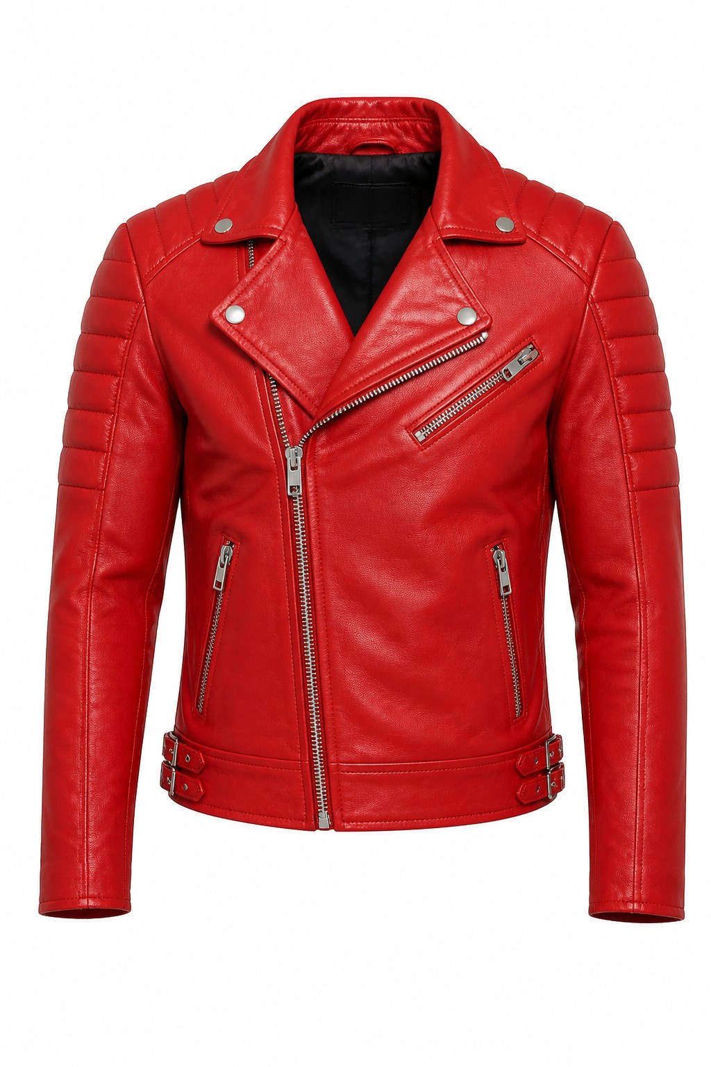 Men Red Quilted Biker Jacket 03