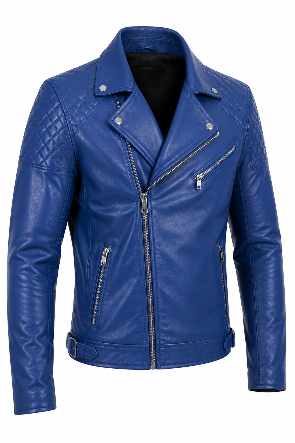 Men Blue Quilted Biker Jacket 05