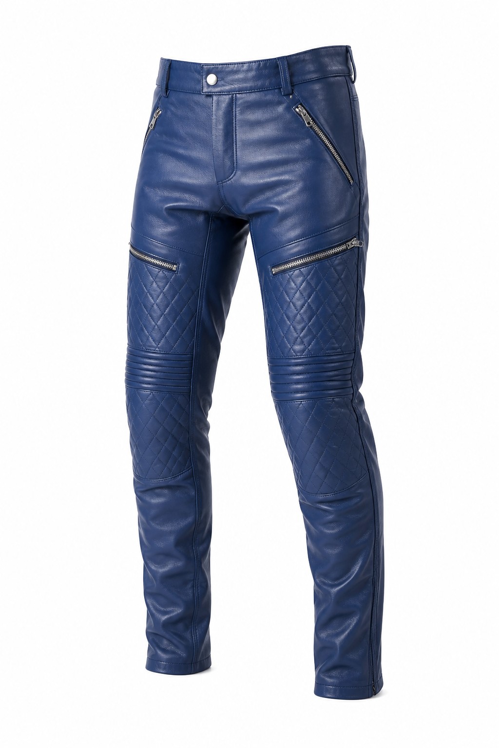 Men Blue Quilted Biker Pants 01