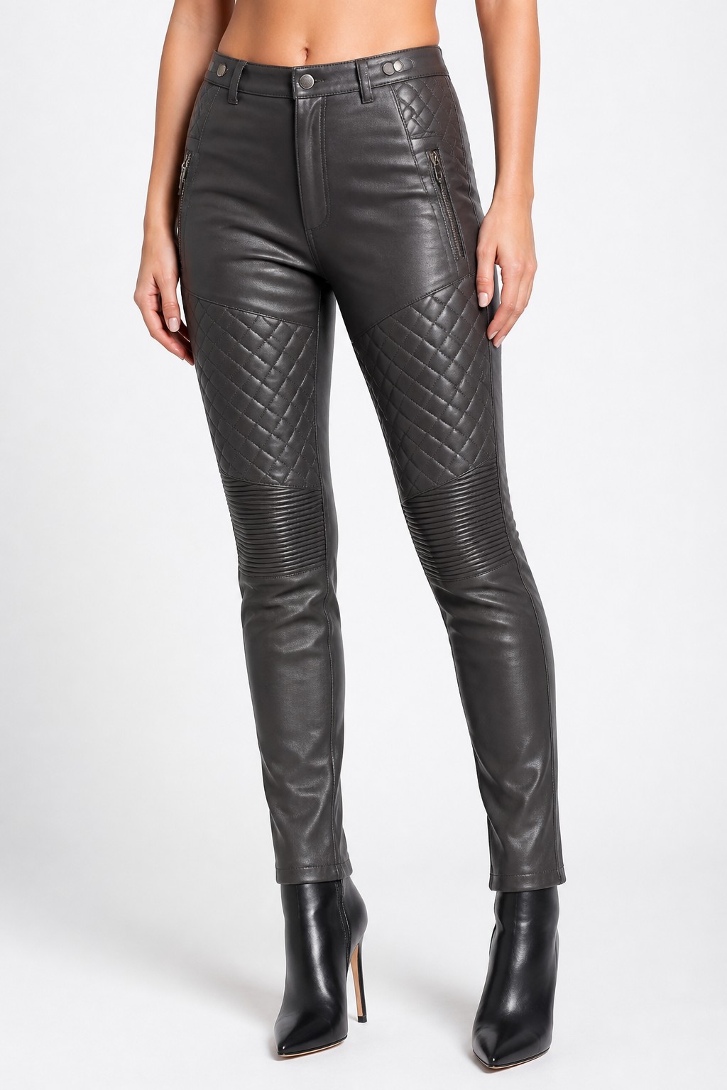 Women Charcoal Quilted Biker Pants 04