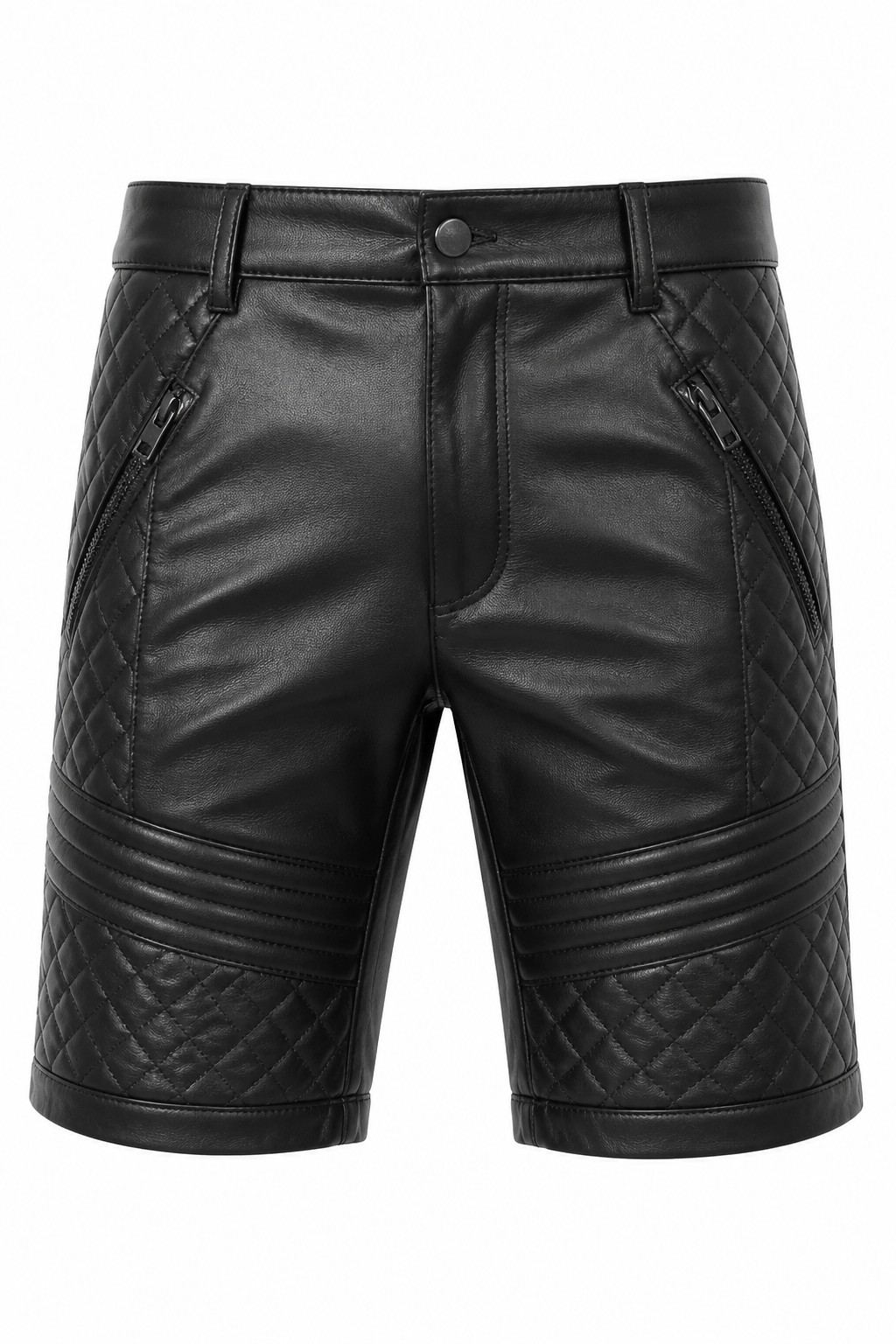 Men Black Quilted Biker Shorts 01