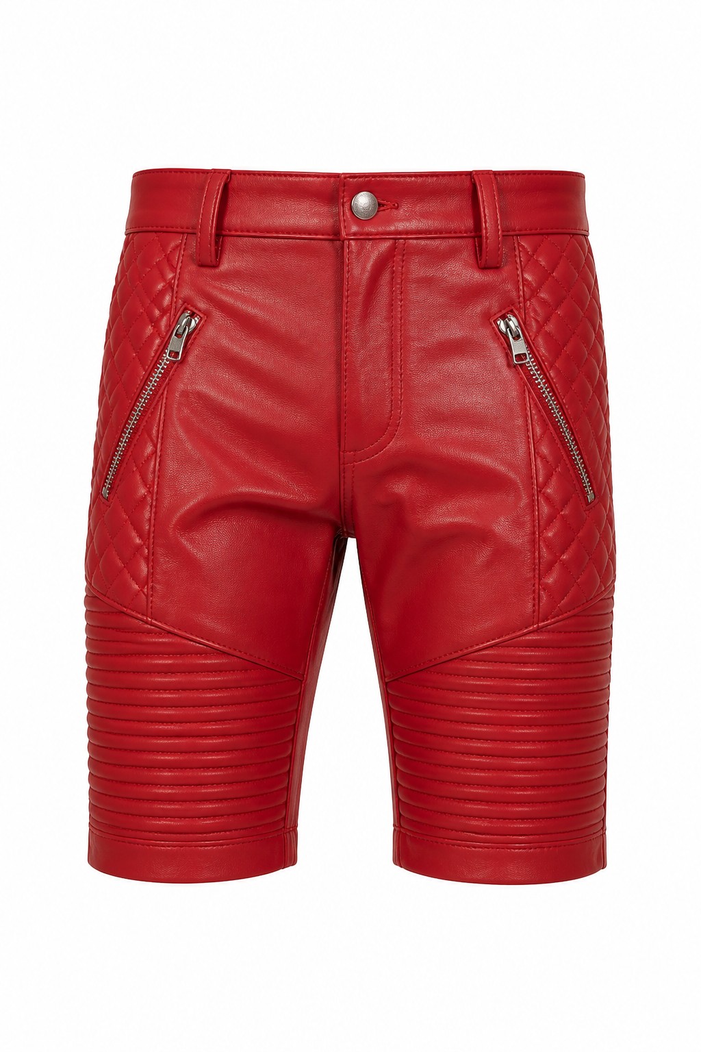 Men Red Quilted Biker Shorts 03