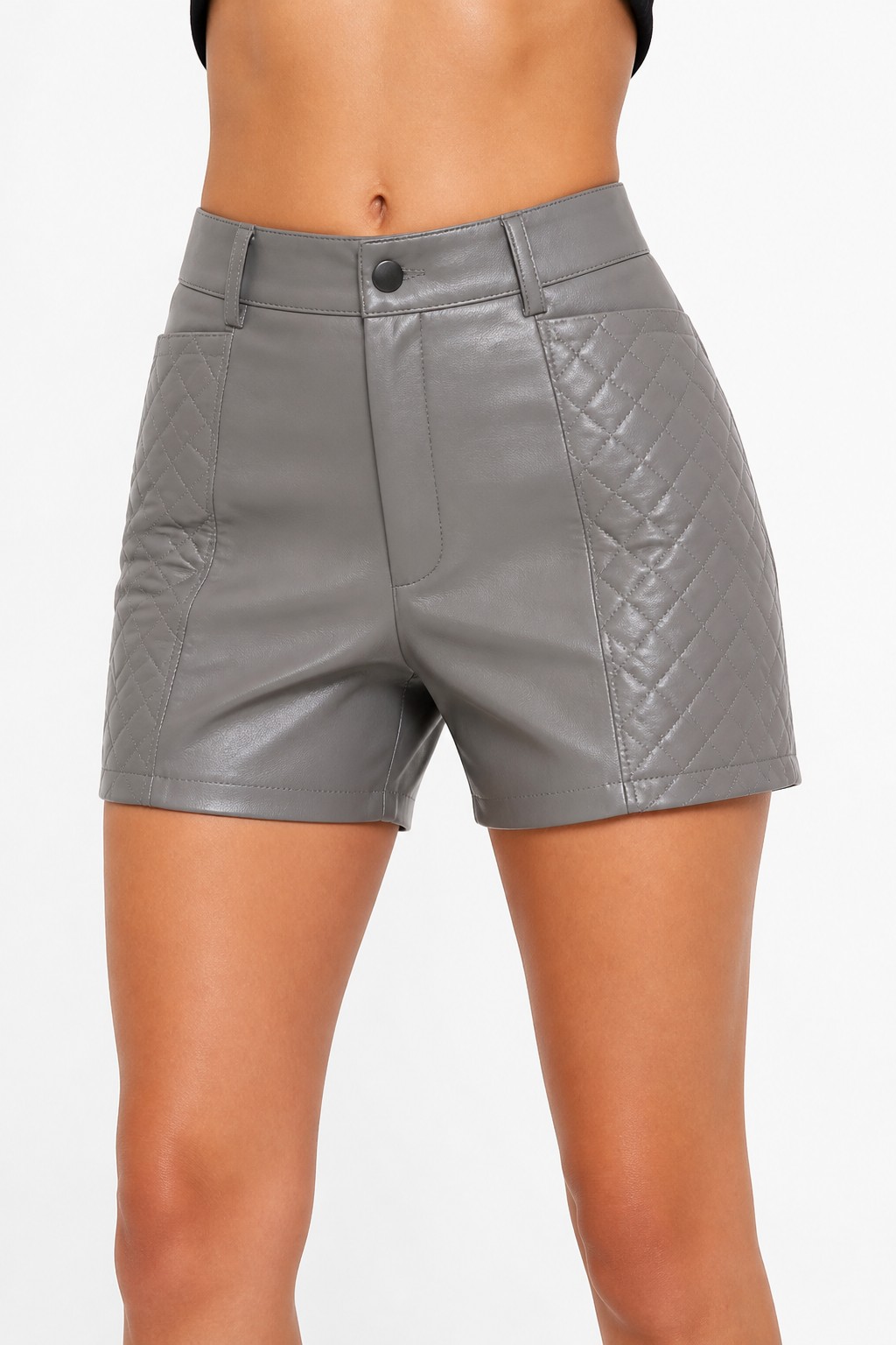 Women Grey Quilted Biker Shorts 04