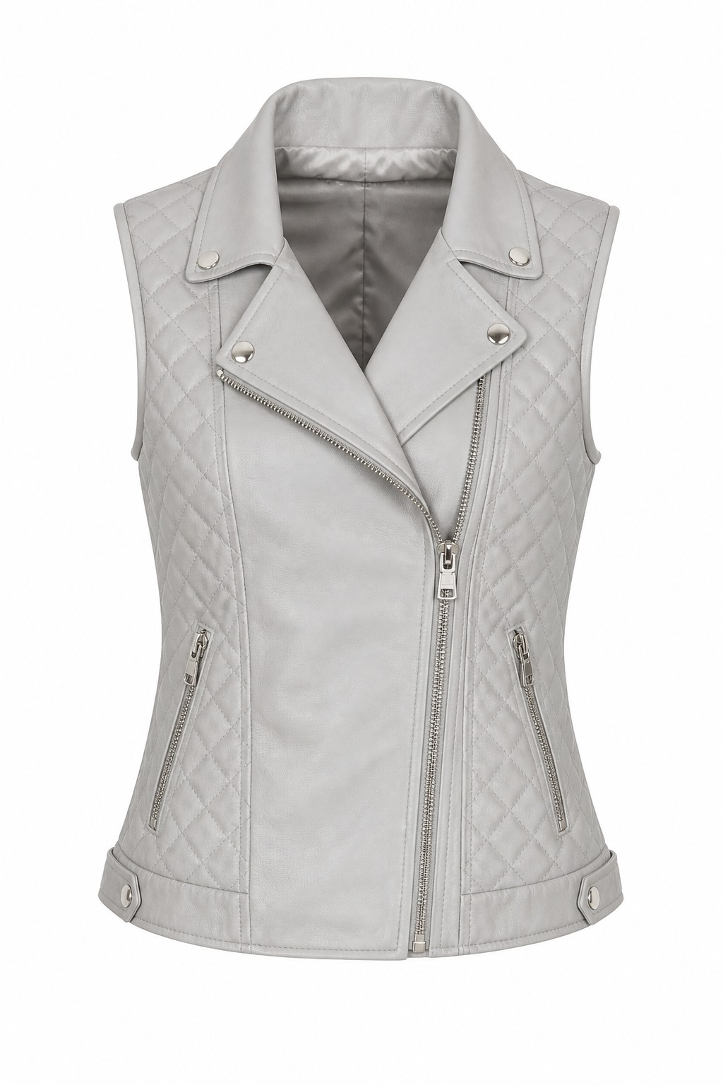 Women Light Grey Quilted Biker Vescuit 04