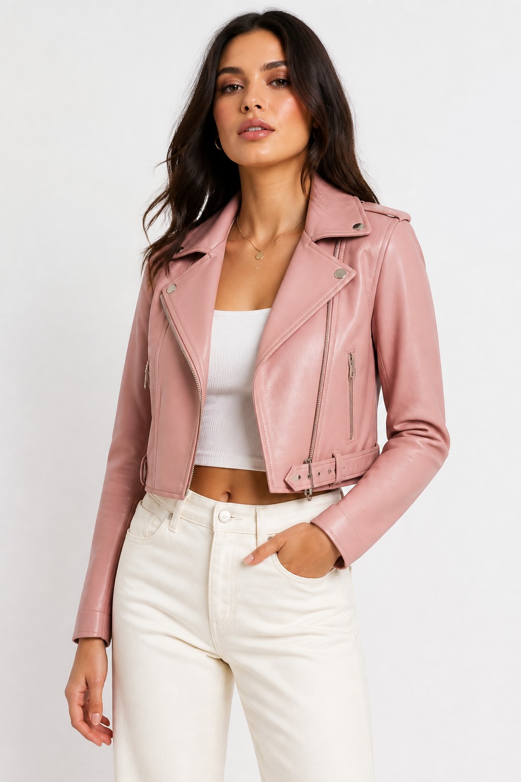 Women Pink Cropped Fashion Jacket 02