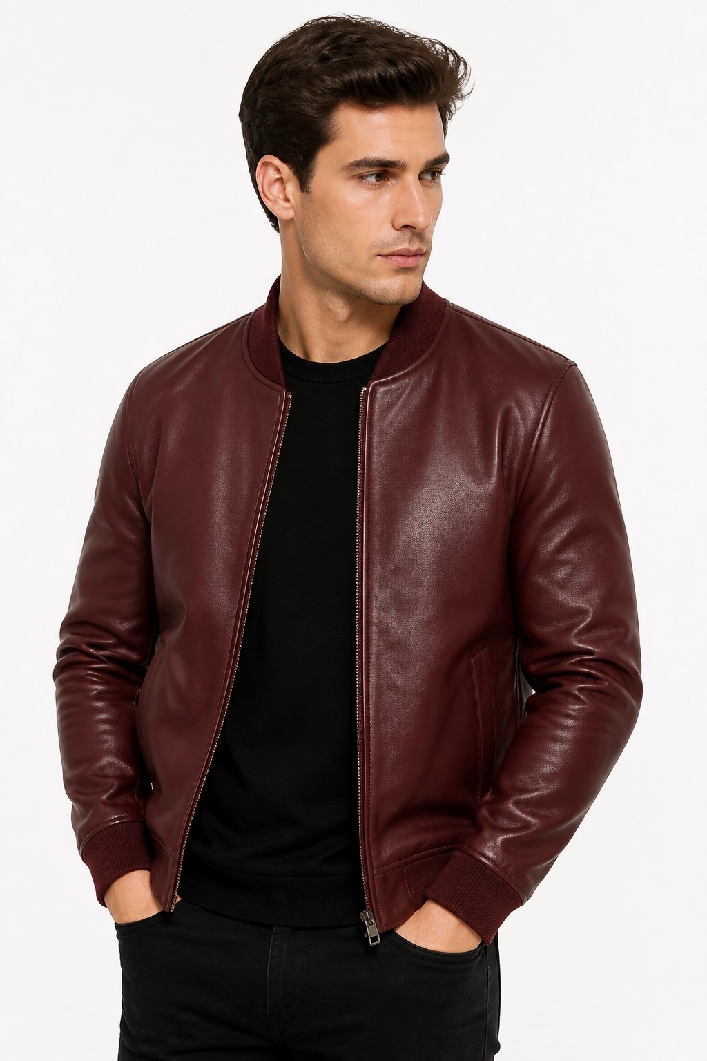Men Burgundy Fashion Bomber 03