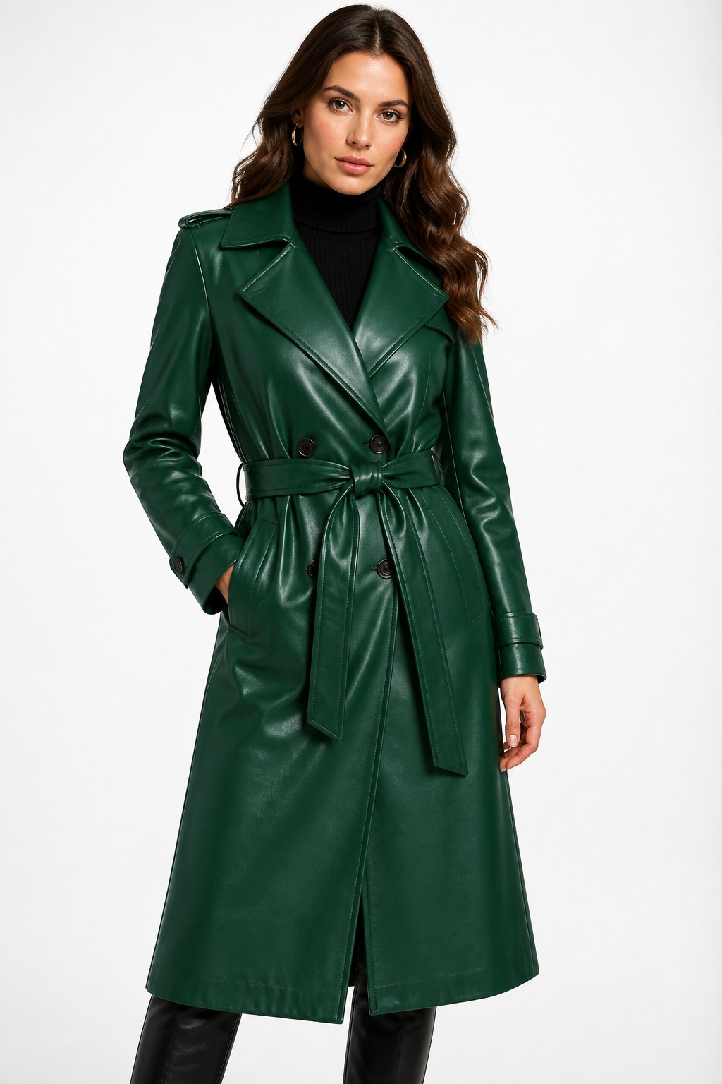 Women Green Fashion Trench 04
