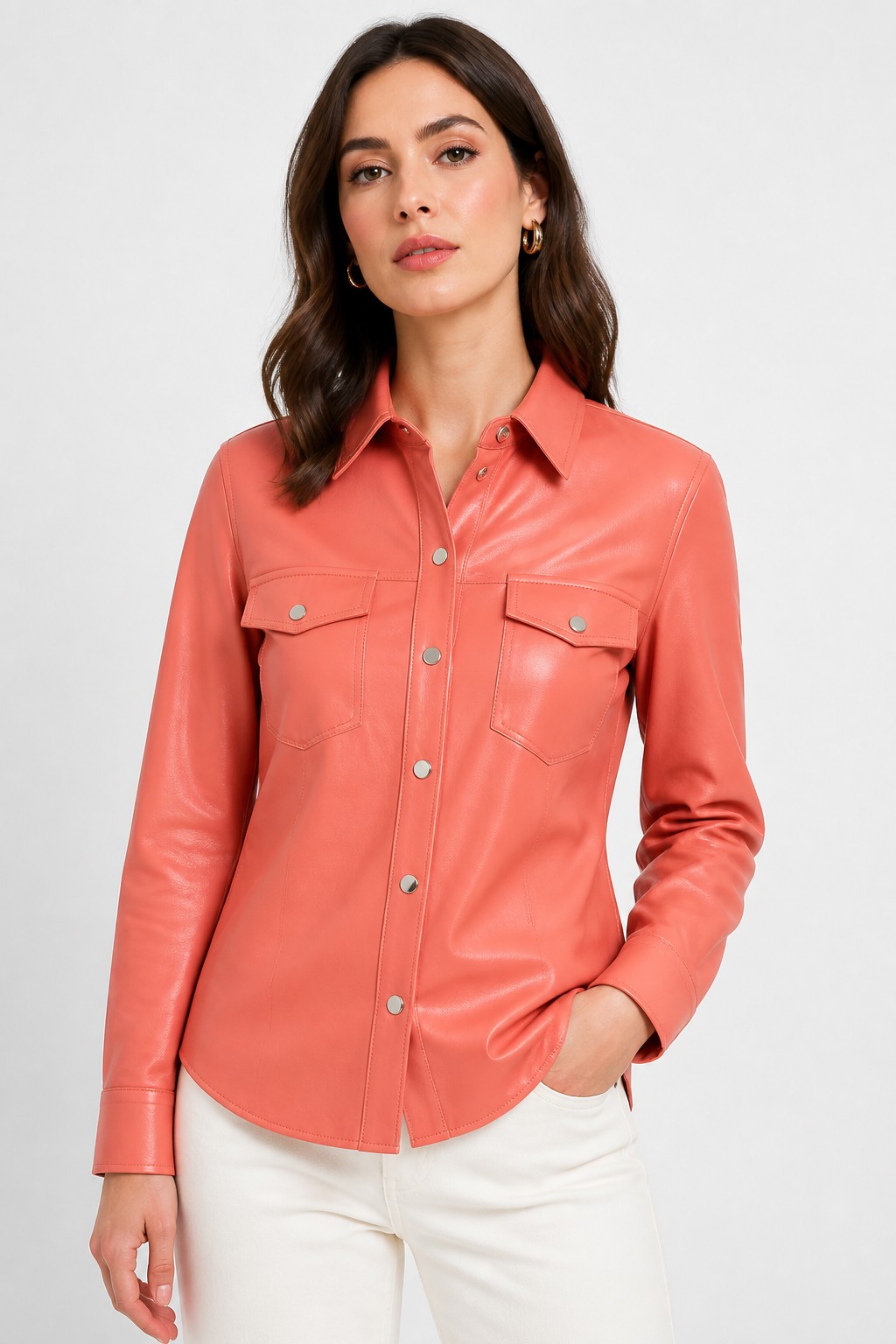 Women Coral Fashion Leather Shirt 02