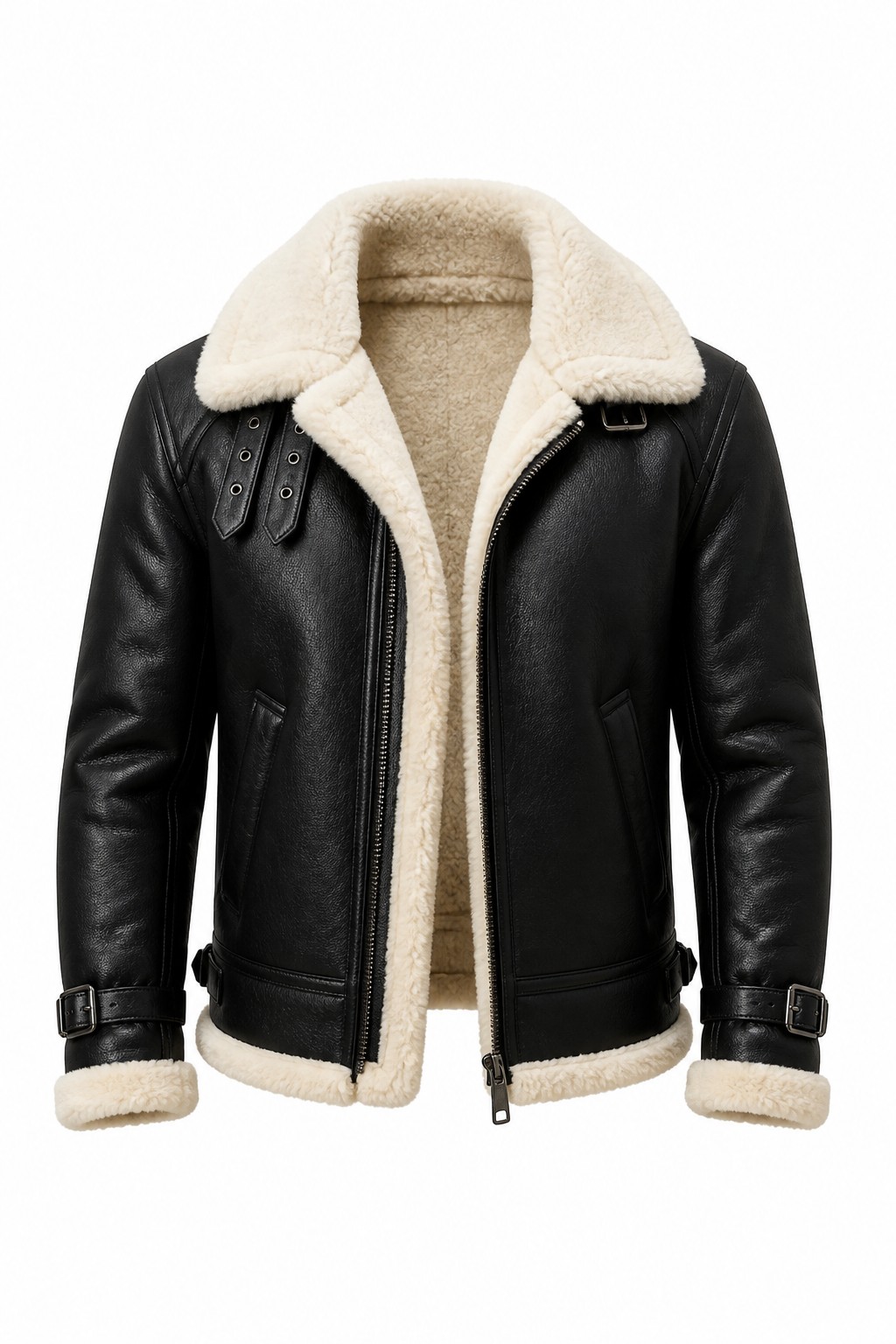 Men Black Shearling Aviator Jacket 01