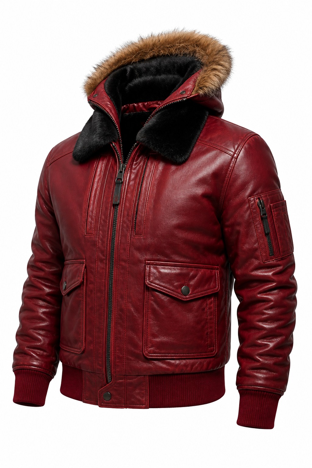 Men Red Flight Fur Jacket 03
