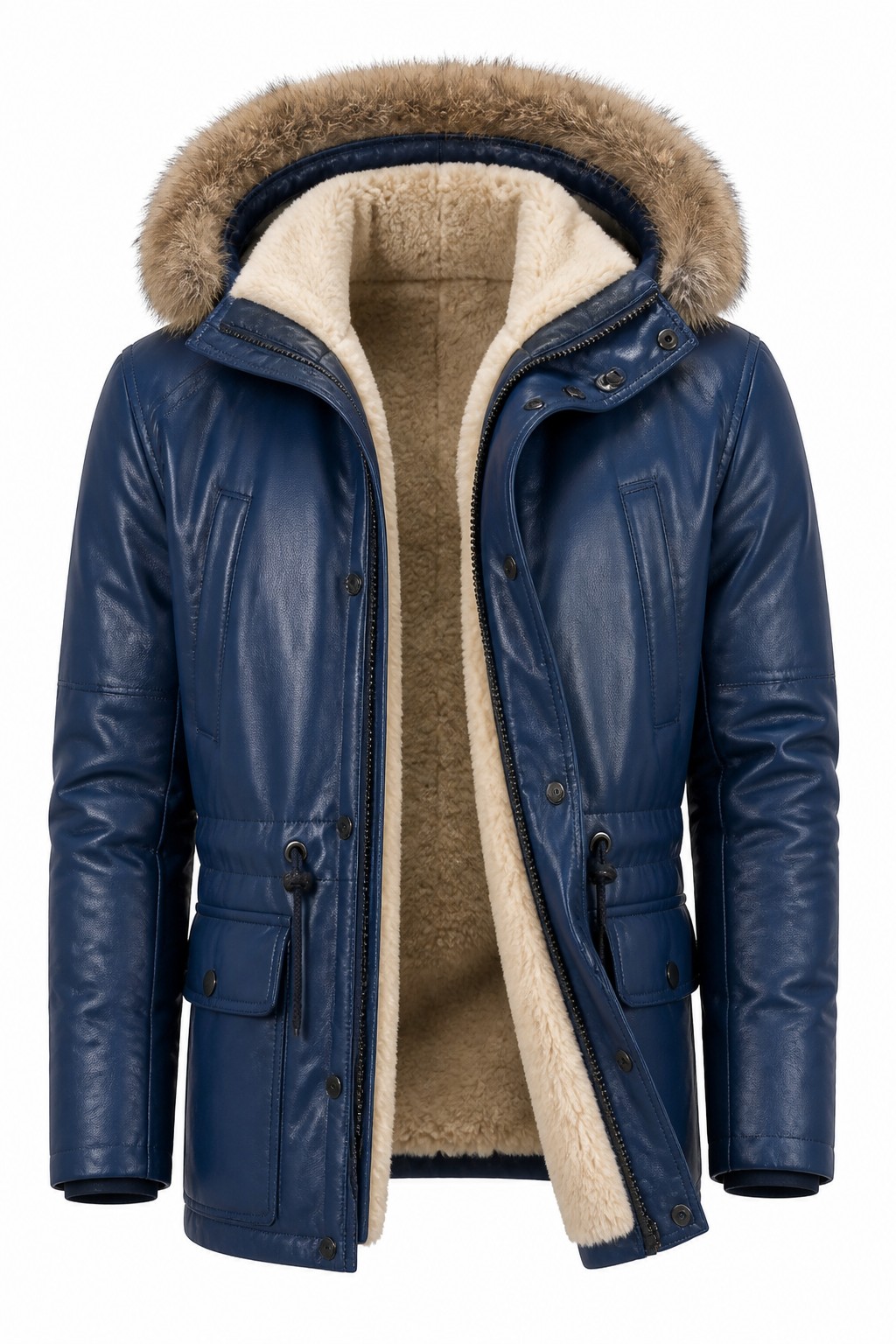Men Blue Fur Hood Parka 05