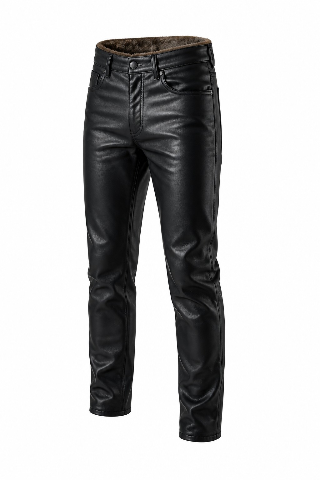 Men Black Fur Lined Pants 01