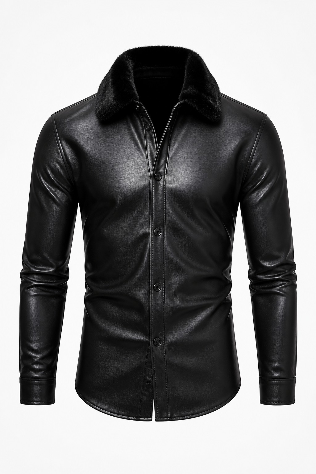 Men Black Fur Collar Shirt 01