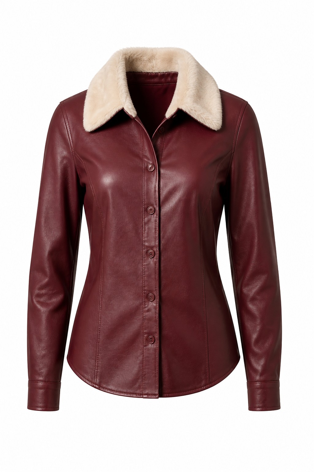 Women Wine Fur Collar Shirt 02