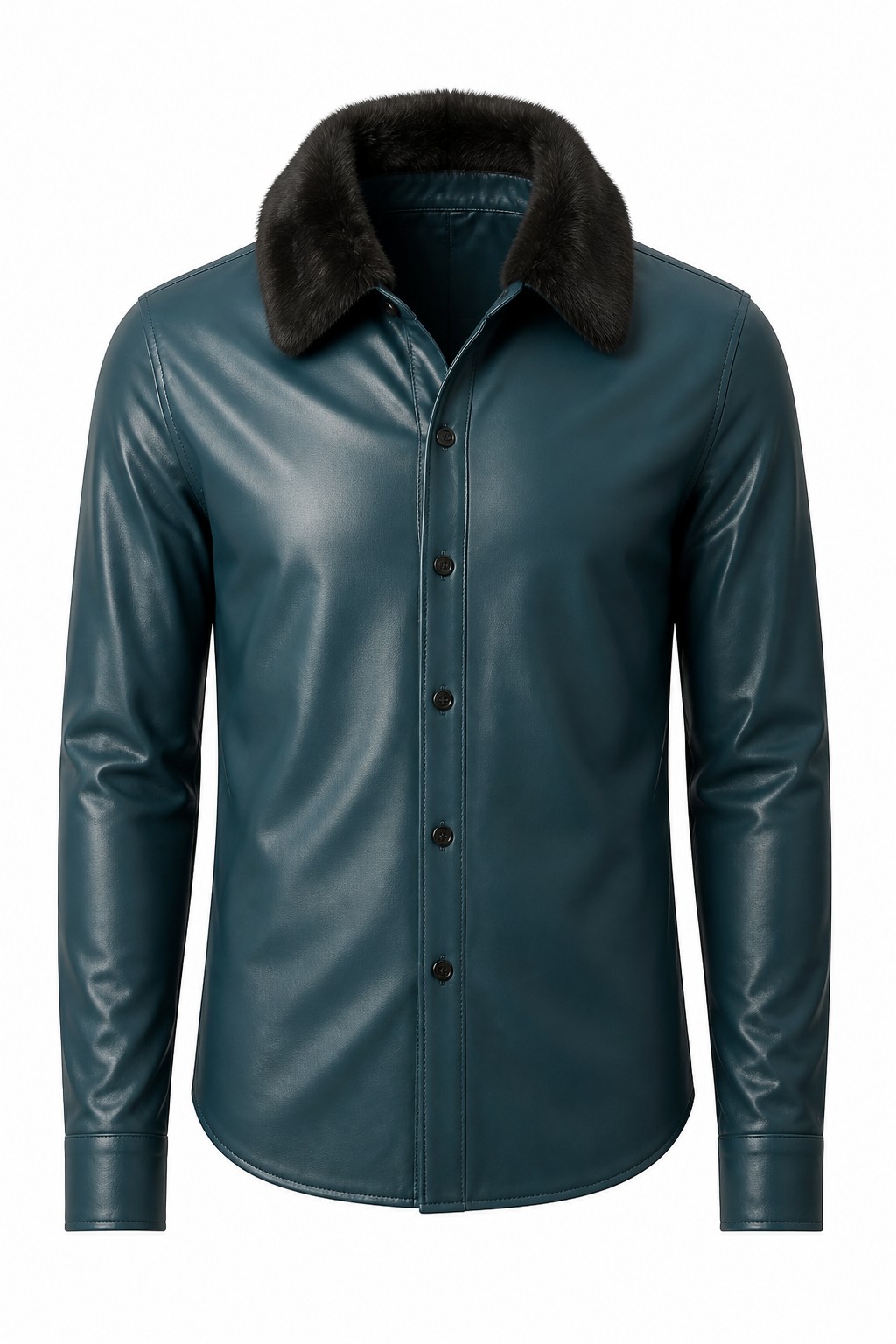 Men Teal Fur Trim Shirt 03