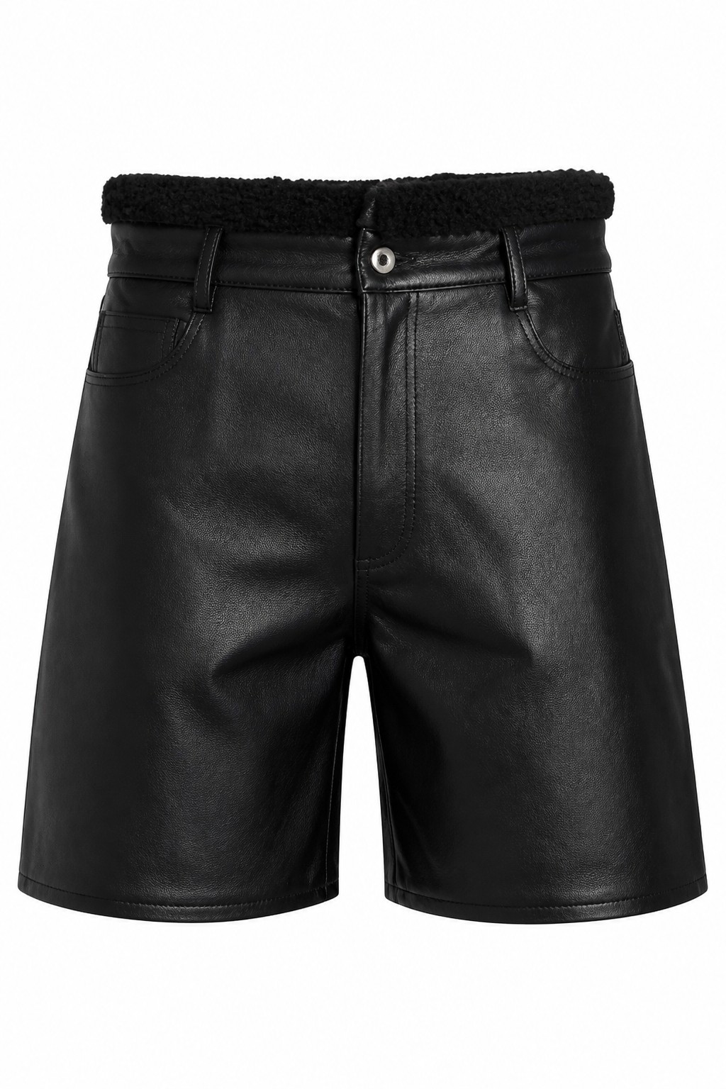 Men Black Fur Trim Shorts 01