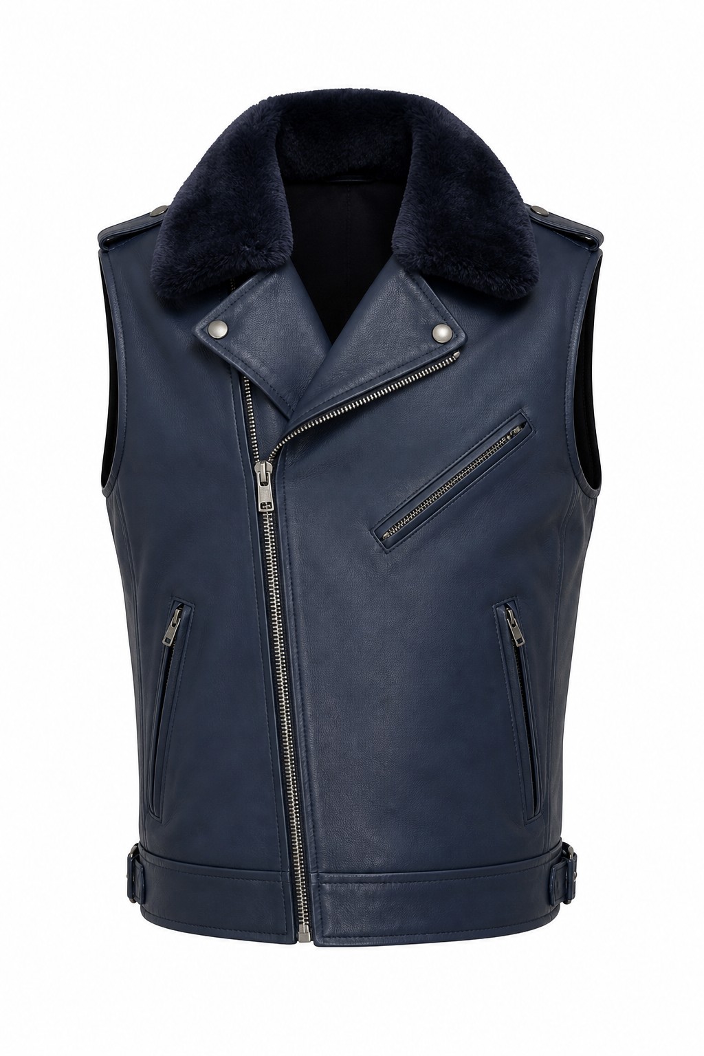 Men Navy Fur Collar Vescuit 03
