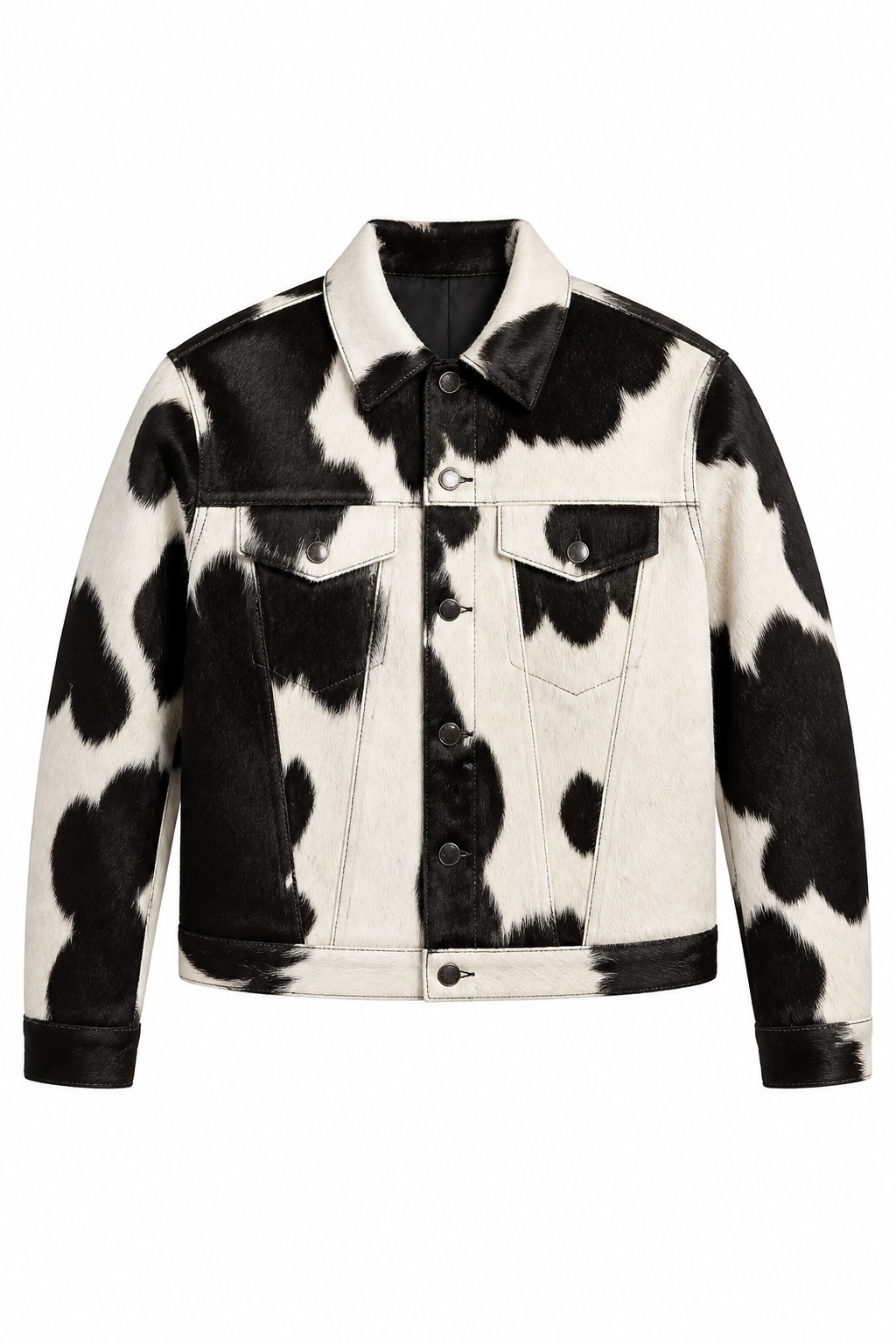 Men Black White Cowhide Jacket 01