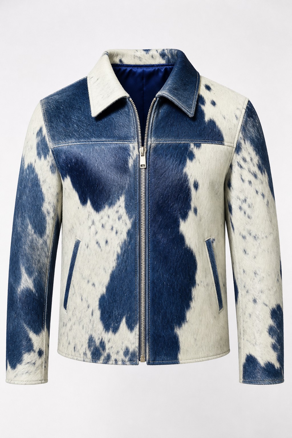 Men Blue White Hair-on Jacket 05