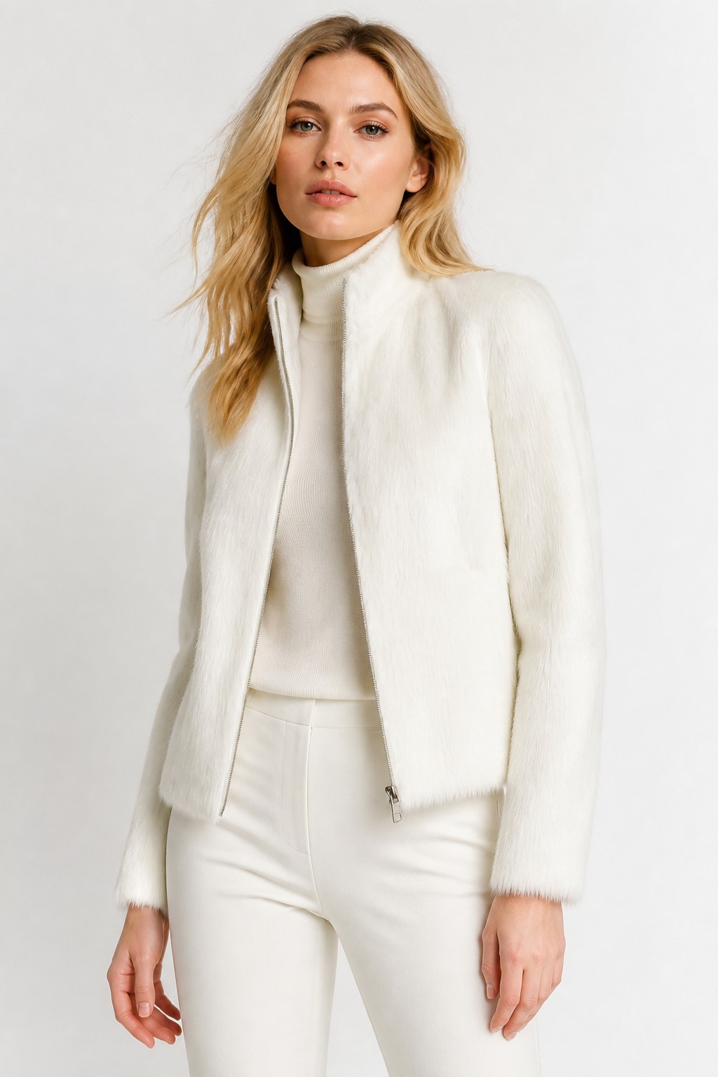 Women Pure White Hair-on Jacket 06