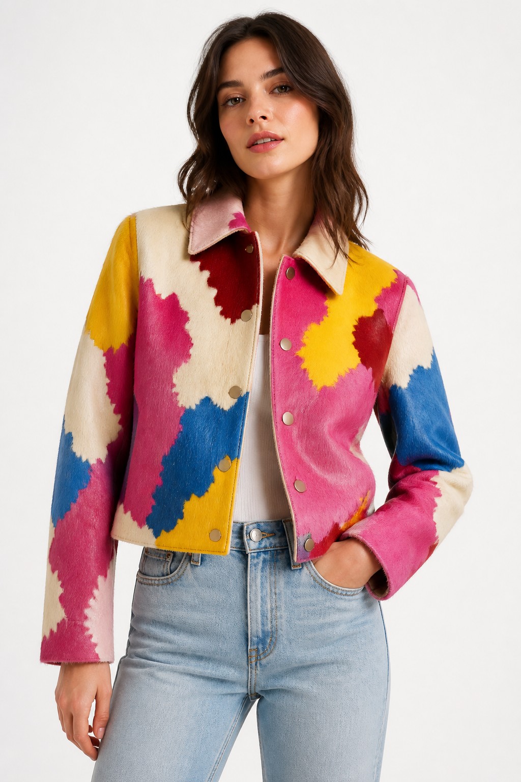 Women Multicolor Mix Hair-on Jacket 08