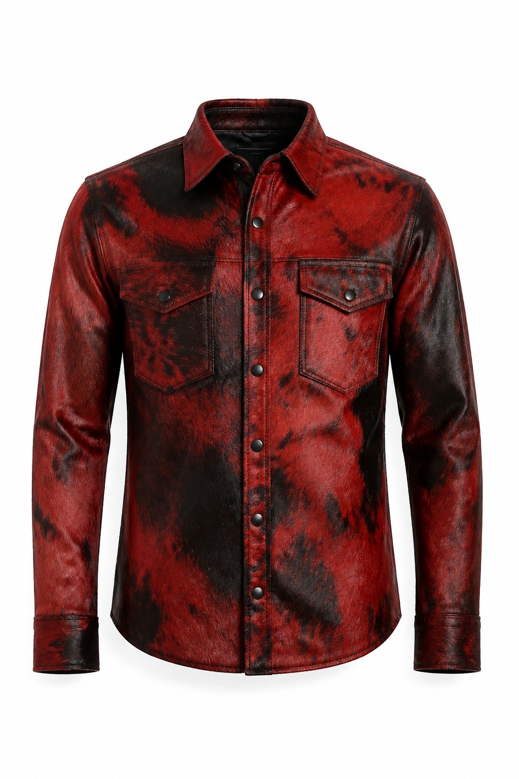 Men Red Black Hair-on Shirt 01