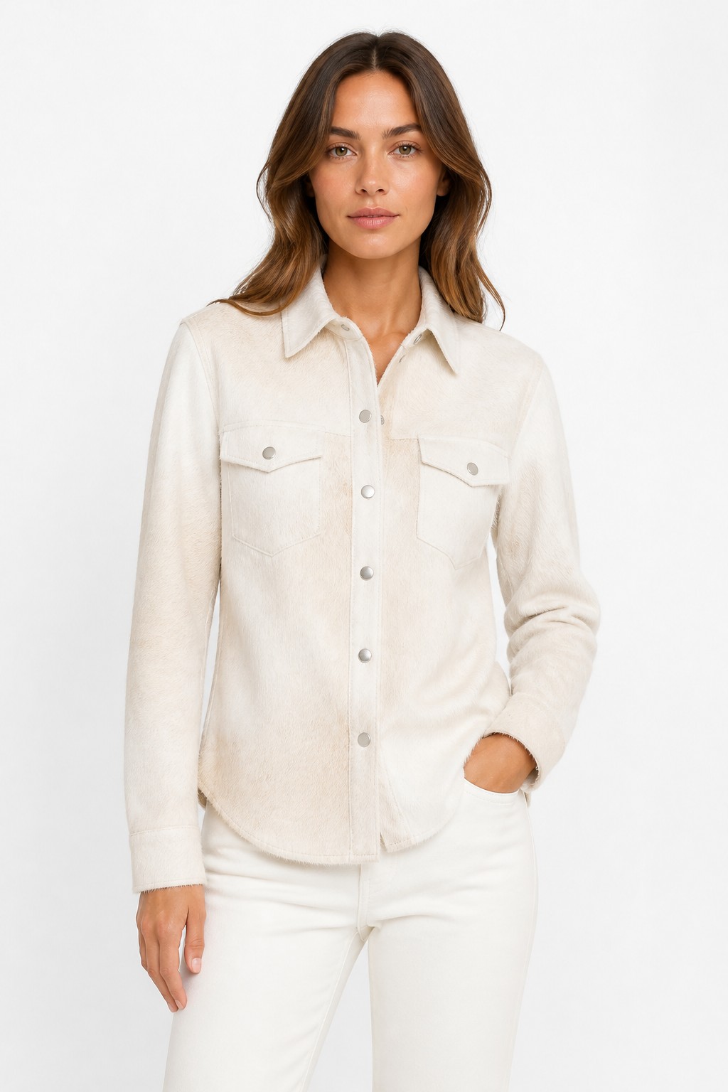 Women Cream Hair-on Shirt 02