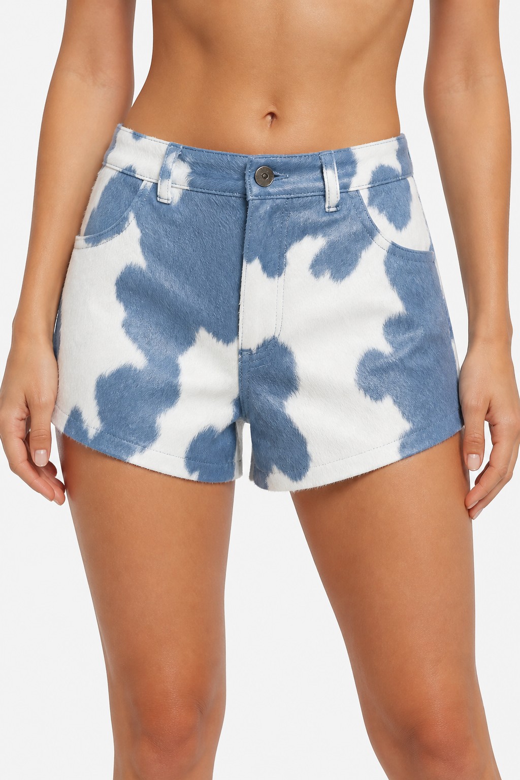 Women Blue Hair-on Shorts 04