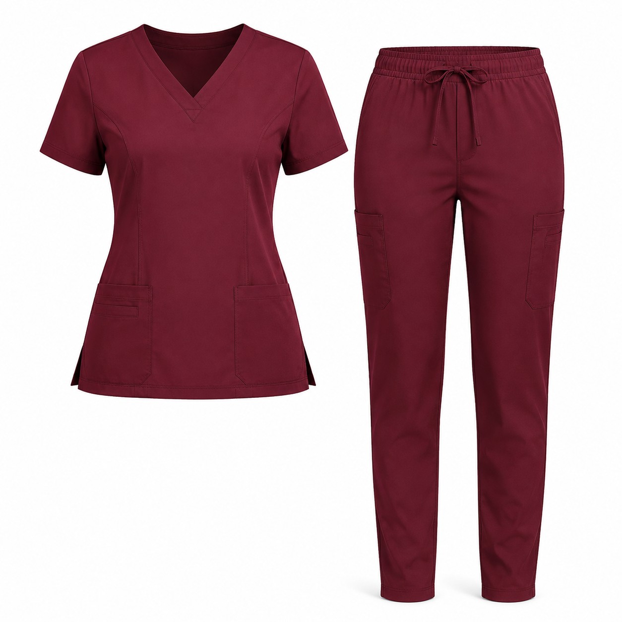 Womens Slim Fit Scrub Set Wine Red