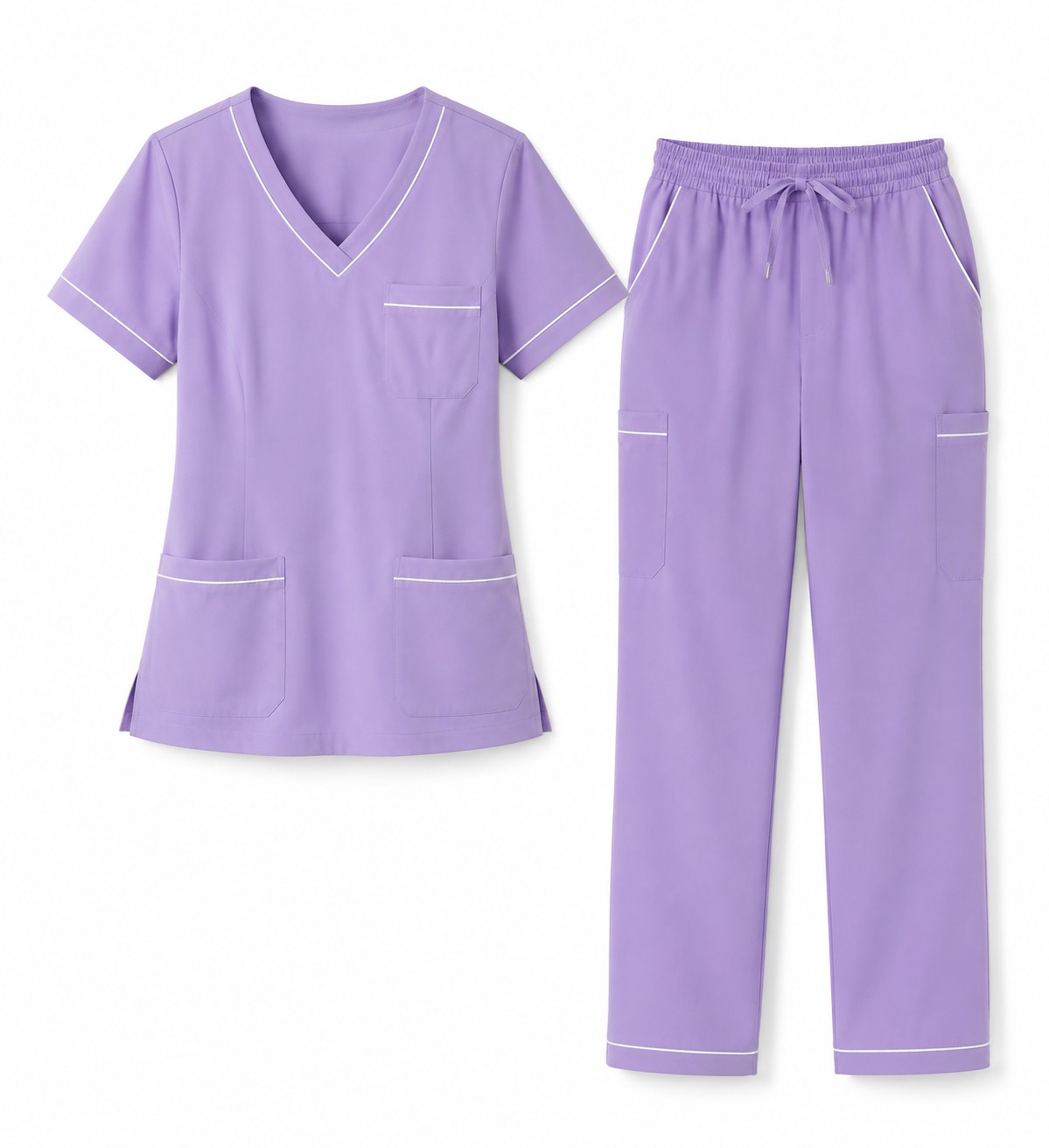 Contrast Trim Scrub Set Lavender