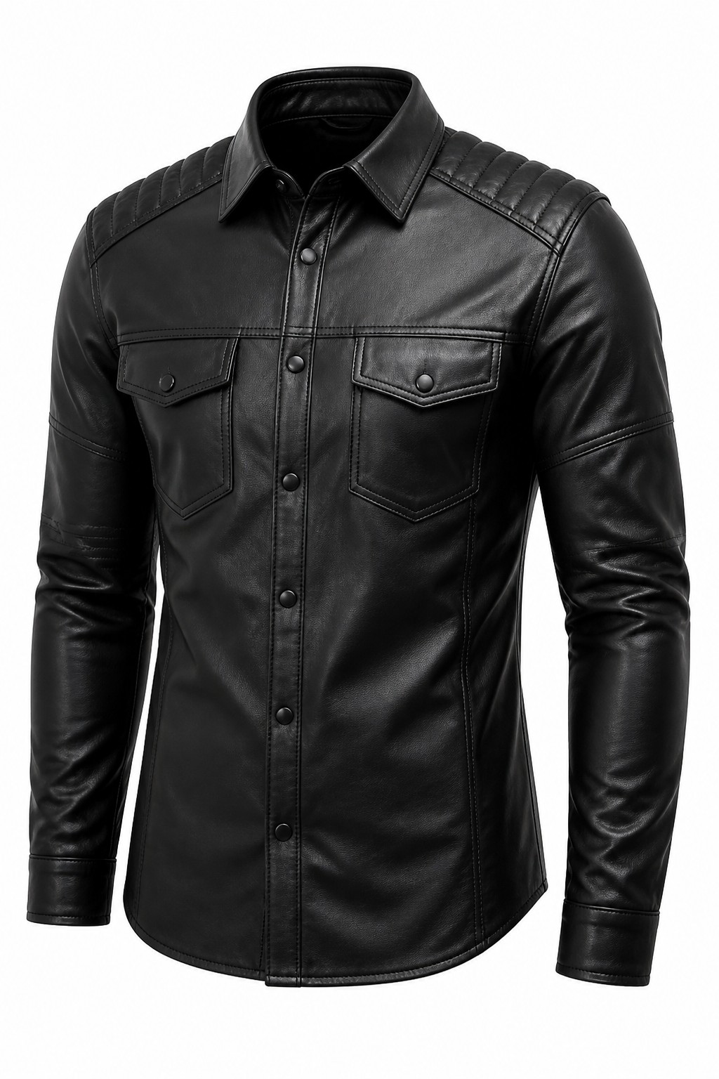 Men Black Race Leather Shirt 01