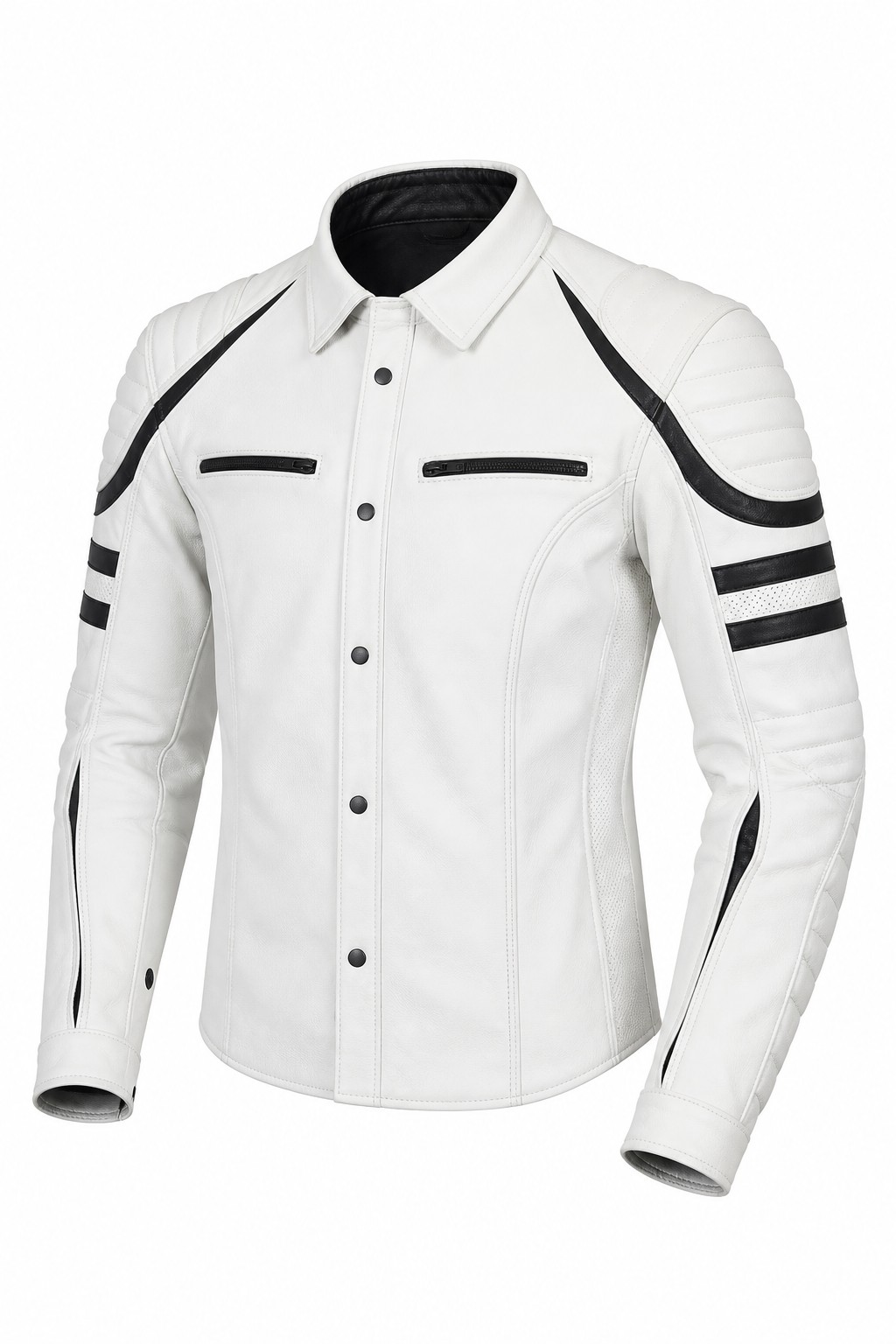 Men White Race Leather Shirt 03