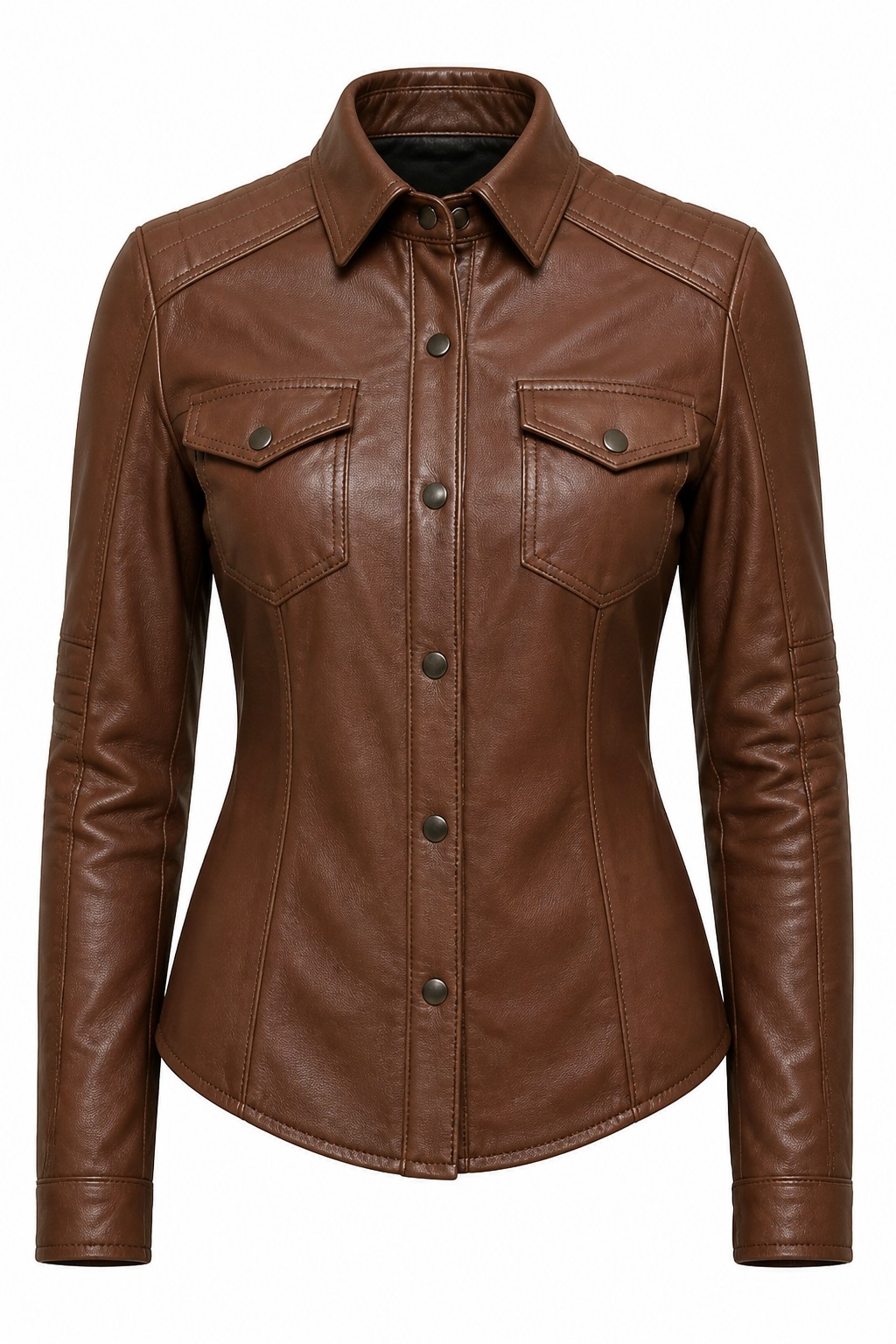 Women Brown Race Leather Shirt 04