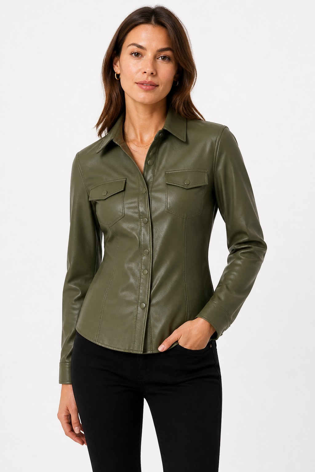 Women Olive Shirt Style Jacket 04
