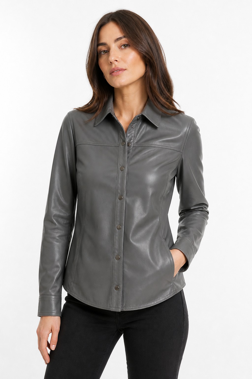 Women Slate Grey Shirt Style Jacket 08