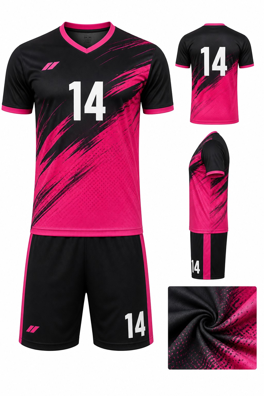 Soccer Uniforms #14 — Black Hot Pink Kit