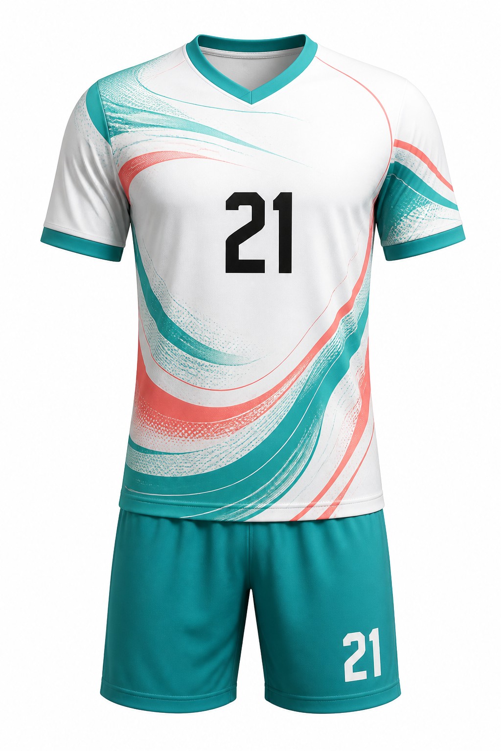 Soccer Uniforms #21 — Teal Coral Wave Kit