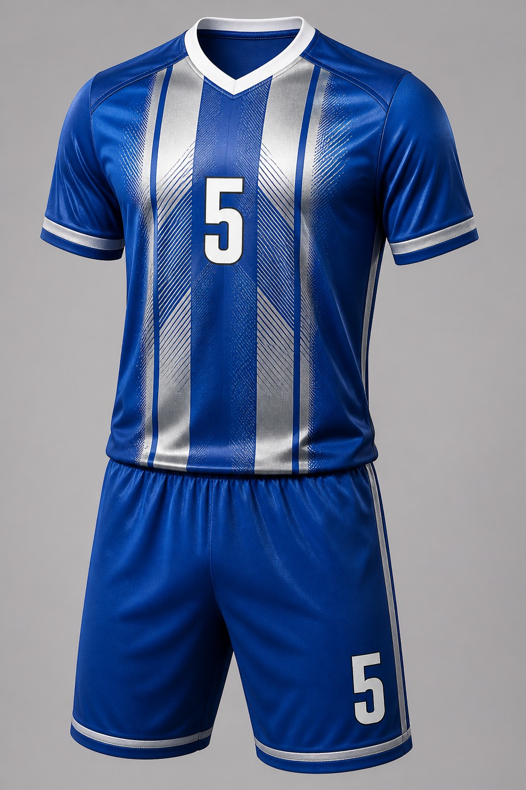 Soccer Uniforms #5 — Royal Silver Stripe Kit