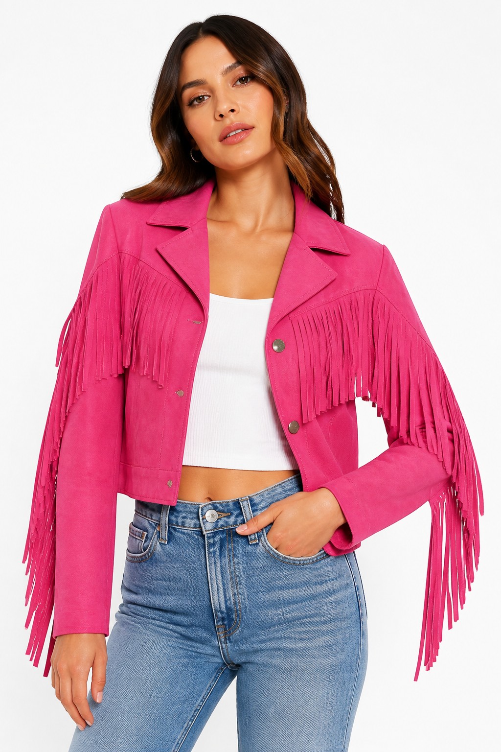 Women Pink Western Fringe Jacket 02