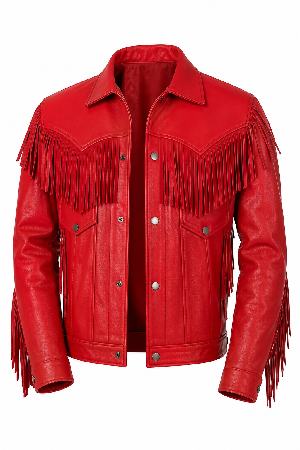 Men Red Western Fringe Jacket 03