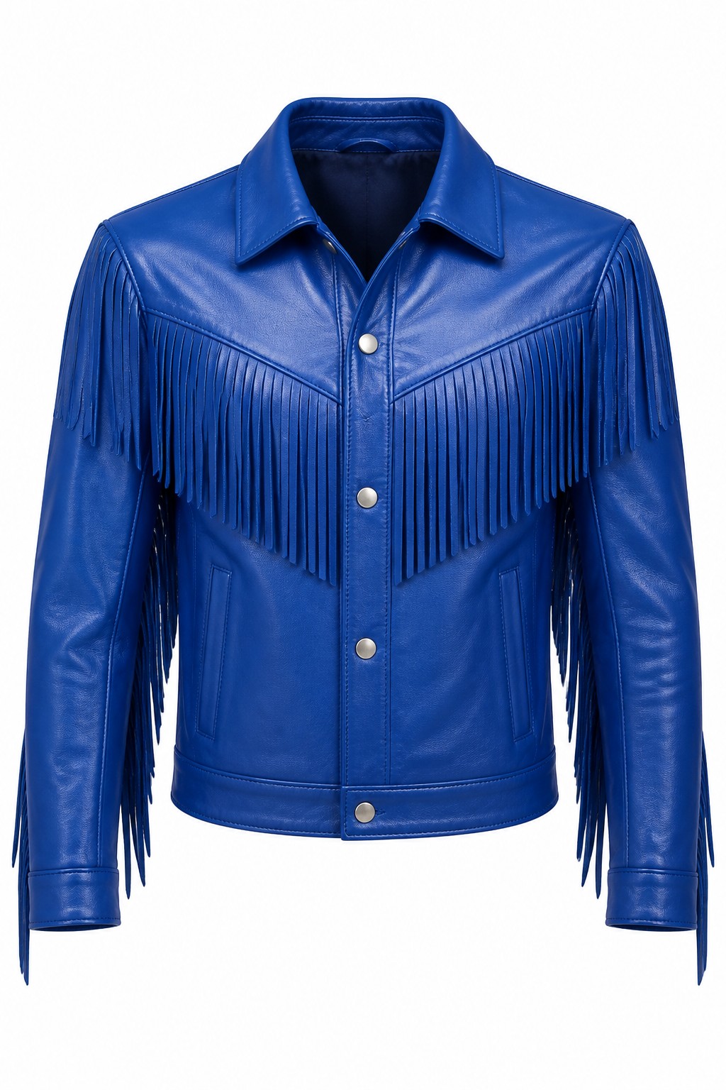 Men Blue Western Fringe Jacket 05
