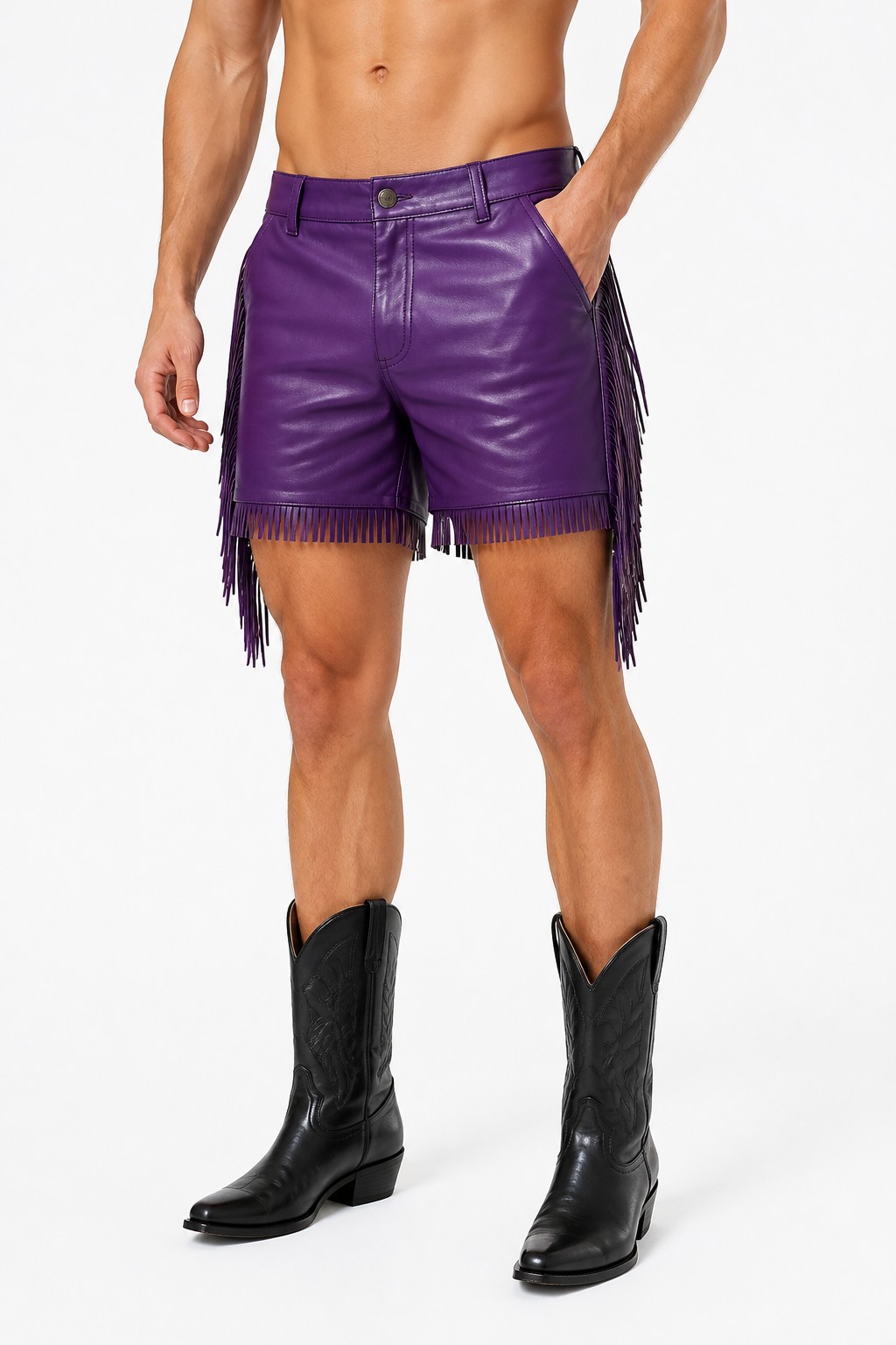 Men Purple Western Fringe Shorts 03